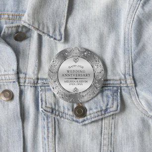 Macaron Rond 7,6 Cm 25e anniversaire Mariage cadre floral brillant