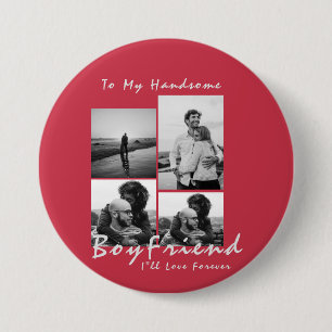 Macaron Rond 7,6 Cm 4-Photo Collage Forever Boyfriend Saint-Valentin