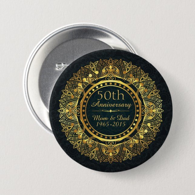 Macaron Rond 7,6 Cm 50e anniversaire de Mariage de luxe classique (Devant & derrière)