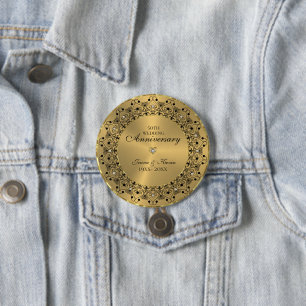 Macaron Rond 7,6 Cm 50ème anniversaire du Mariage BlackMandala sur l'o