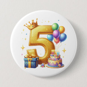 Macaron Rond 7,6 Cm 5ème anniversaire en or