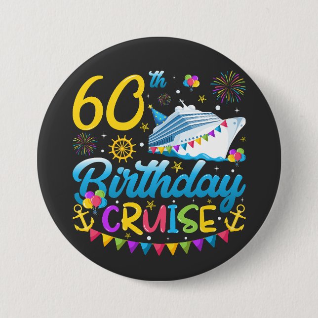Macaron Rond 7,6 Cm 60e anniversaire Croisière B-Day Party Round (Devant)