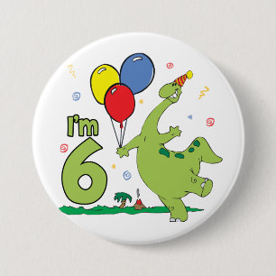 Macaron Rond 7,6 Cm 6ème bouton d'anniversaire de Dino