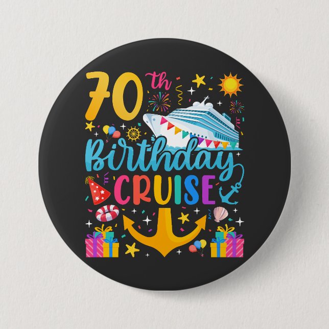 Macaron Rond 7,6 Cm 70e anniversaire Croisière B-Day Party Round (Devant)