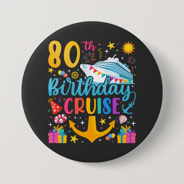 Macaron Rond 7,6 Cm 80e anniversaire Croisière B-Day Party Round (Devant)