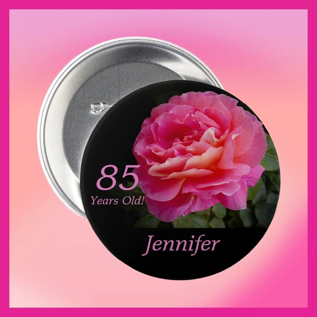 Macaron Rond 7,6 Cm 85 Ans, Rose Rose Button Pin (Créateur téléchargé)