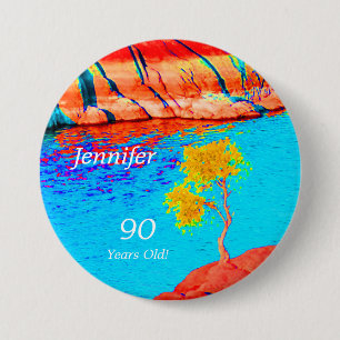 Macaron Rond 7,6 Cm 90 Ans, Colorful Landscape Button Pin