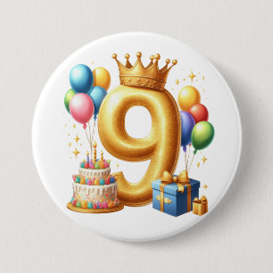 Macaron Rond 7,6 Cm 9e anniversaire doré