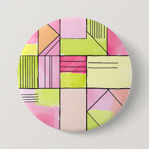 Macaron Rond 7,6 Cm Abstrait patchwork rose et vert citron