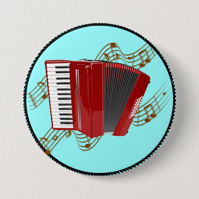 Macaron Rond 7,6 Cm Accordéon rouge (arrière - plan turquoise) (Devant)