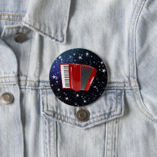 Macaron Rond 7,6 Cm Accordéon rouge sur le ciel nocturne