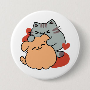 Macaron Rond 7,6 Cm Adorable chat et chien Hug - Meow & Woof Design