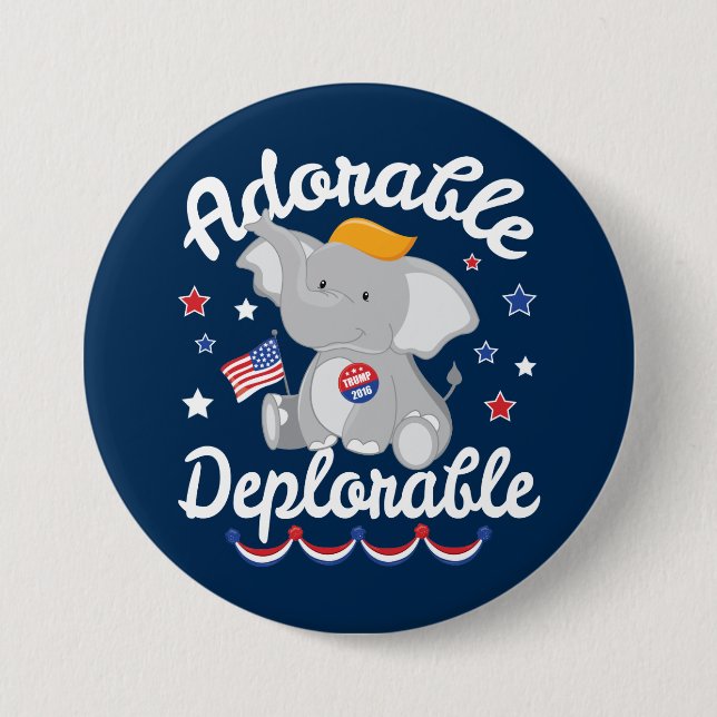 Macaron Rond 7,6 Cm Adorable Eléphant adorable Trump 2016 (Devant)