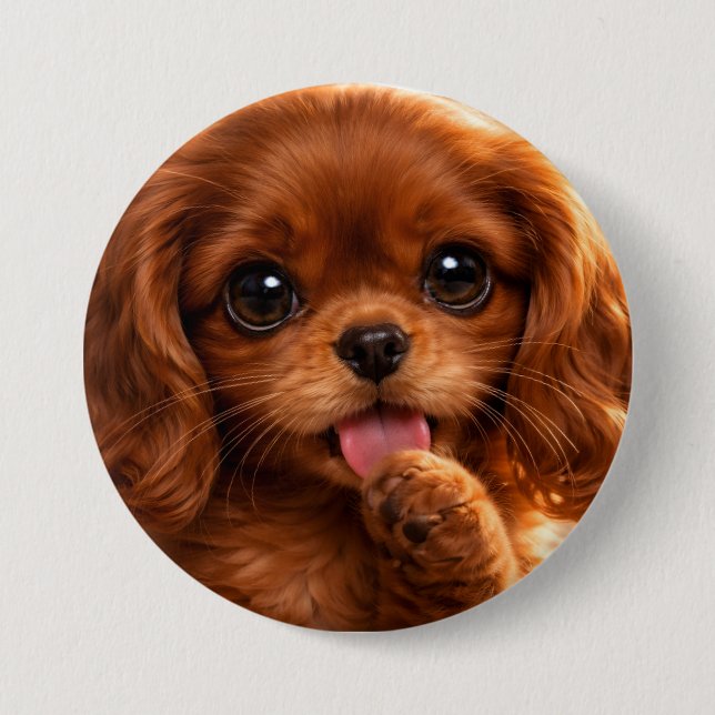Macaron Rond 7,6 Cm Adorable Ruby Cavalier Spaniel (Devant)