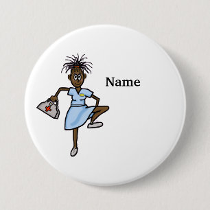 Macaron Rond 7,6 Cm African-American Female Nurse Button