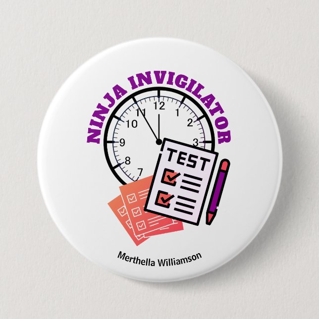 Macaron Rond 7,6 Cm Agent d'examen NINJA INVIGILATOR Enseignant (Devant)