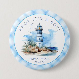 Macaron Rond 7,6 Cm Ahoy C'est un Baby shower phare nautique
