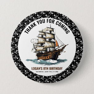 Macaron Rond 7,6 Cm Ahoy ! Pirate Ship 8e anniversaire