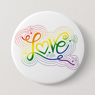 Macaron Rond 7,6 Cm Aimer Doodle LGBTQ+ Pride arc en ciel