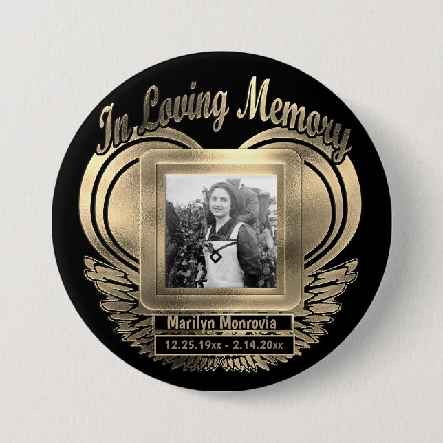 Macaron Rond 7,6 Cm Ajouter Photo Custom Memorial Heart Gold Bouton (Devant)