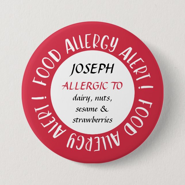 Macaron Rond 7,6 Cm Alerte d'allergie alimentaire rouge personnalisée  (Devant)
