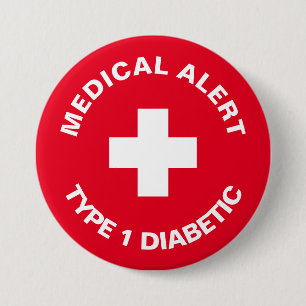 Macaron Rond 7,6 Cm Alerte Médicale personnalisée rouge diabétique