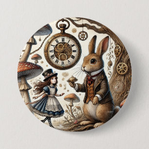 Macaron Rond 7,6 Cm Alice au pays des merveilles Thé Art lapin blanc
