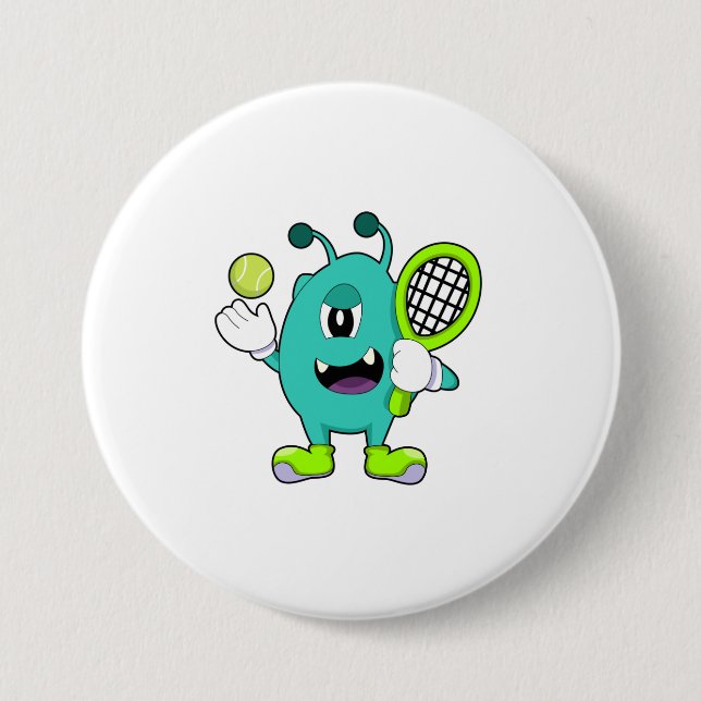 Macaron Rond 7,6 Cm Alien à Tennis avec raquette de tennis (Devant)
