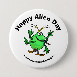 Macaron Rond 7,6 Cm Alien Day Communication Button