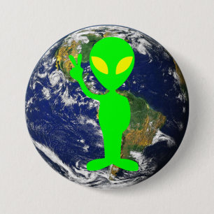 Macaron Rond 7,6 Cm Alien de signe de paix de vert de chaux et bouton