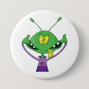 Macaron Rond 7,6 Cm Alien vert drôle faisant une grimace idiote