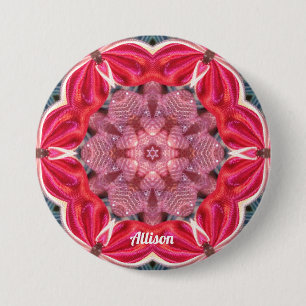 Macaron Rond 7,6 Cm ALLISON ~ Blanc Rose Vert BLING ~ Bouton