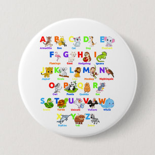 Macaron Rond 7,6 Cm Alphabet Animal ABCs Apprentissage Round Bouton