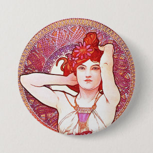 Macaron Rond 7,6 Cm Alphonse Mucha Améthyst Floral Vintage