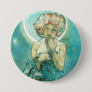 Macaron Rond 7,6 Cm Alphonse Mucha Lune Clair De Lune Art Nouveau