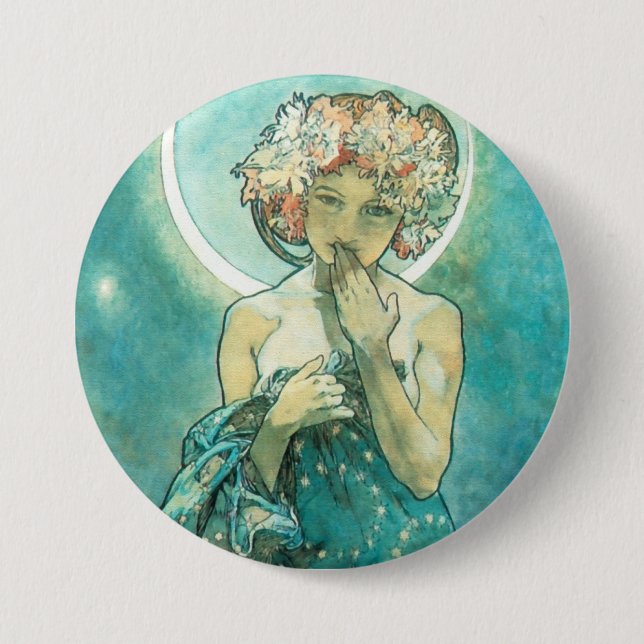 Macaron Rond 7,6 Cm Alphonse Mucha Lune Clair De Lune Art Nouveau (Devant)