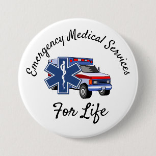 Macaron Rond 7,6 Cm Ambulance EMS pour la vie