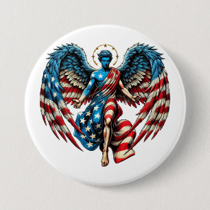 Macaron Rond 7,6 Cm American USA Flag Angel Man Patriotic Art