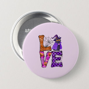 Macaron Rond 7,6 Cm Amour - Chat noir sorcière