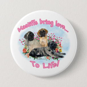 Macaron Rond 7,6 Cm Amour de chiots de mastiff au bouton de la vie