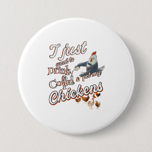 Macaron Rond 7,6 Cm Amoureux Du Poulet Drôle Boire Café Animaux de com