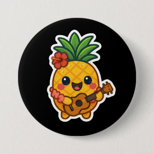 Macaron Rond 7,6 Cm Ananas souriant Kawaii - Tropical