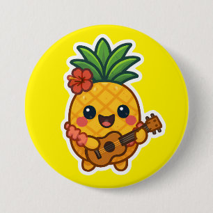 Macaron Rond 7,6 Cm Ananas souriant Kawaii - Tropical