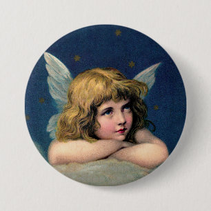 Macaron Rond 7,6 Cm Ange de Noël Vintage
