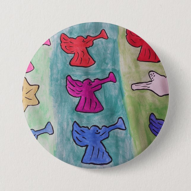 Macaron Rond 7,6 Cm Anges de Noël avec trompettes (Devant)