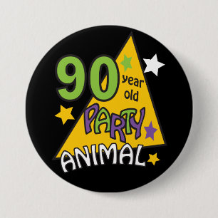 Macaron Rond 7,6 Cm Animaux de fête de 90 ans   90e anniversaire