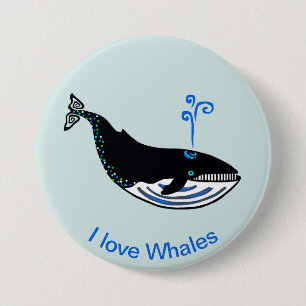 Macaron Rond 7,6 Cm Animaux sauvages - J'aime les BALEINES - Animaux m