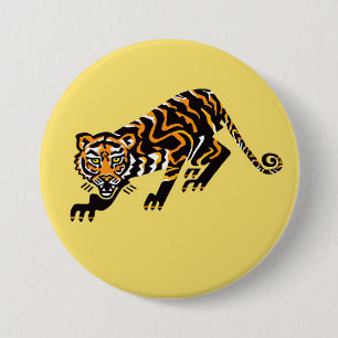 Macaron Rond 7,6 Cm Animaux sauvages - TIGER - Faune - Jaune