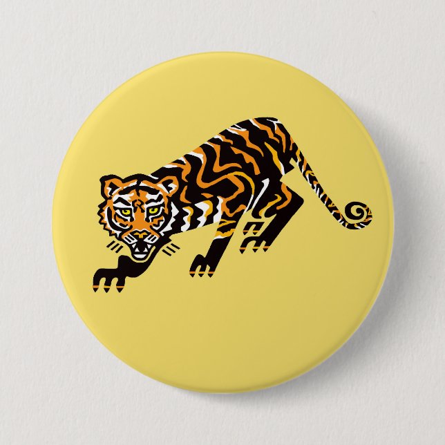 Macaron Rond 7,6 Cm Animaux sauvages - TIGER - Faune - Jaune (Devant)