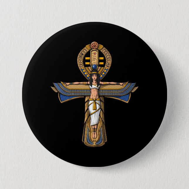 Macaron Rond 7,6 Cm Ankh égyptien (Devant)